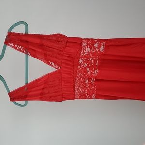 Vintage Lady Cameo red assimetric lace night  sleepwear nylon size M